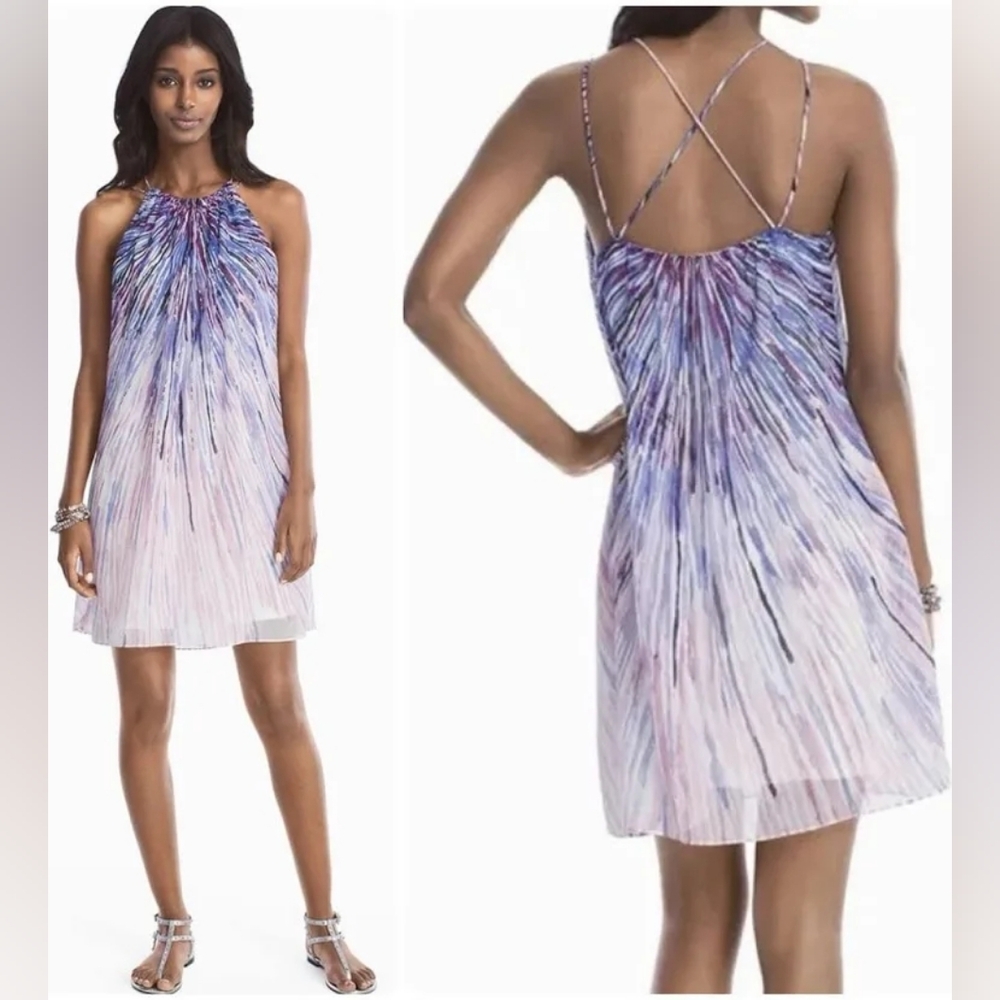 WHBM Abstract Sunburst Rhinestone Embellished Halter Dress Sz Medium